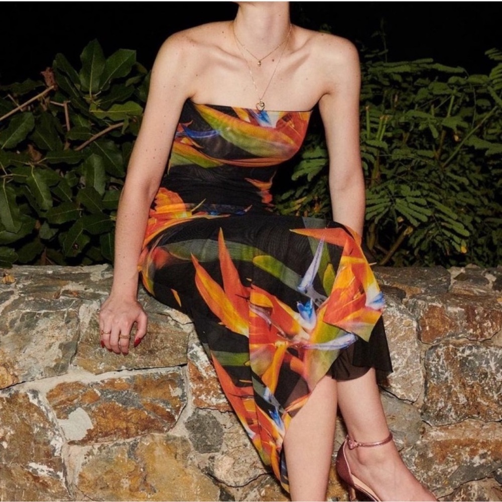 Zara 2pc Co Ord Set Ruched Tulle Bodysuit & High Waist Midi Skirt Elastic NWT - Picture 8 of 11